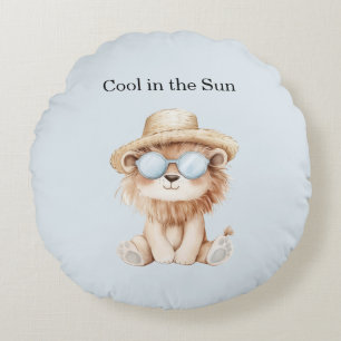 Cool Lion in Sun Beach Sunglasses Hat Round Cushion