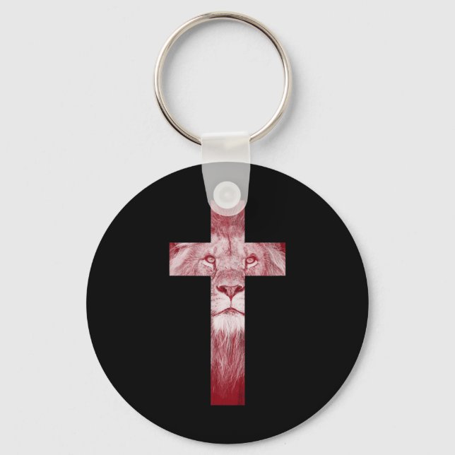 Cool Lion Of Judah Cross Jesus Gift for Christians Key Ring (Front)