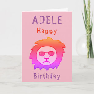 Cool Lion Pink Happy Birthday Girly Card