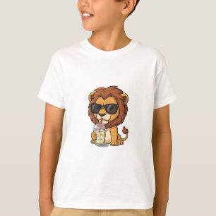 Cool Lion Sipping Lemonade Kids T-Shirt