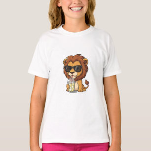 Cool Lion Sipping Lemonade Kids T-Shirt