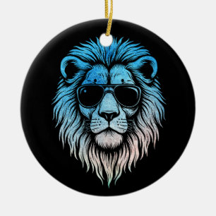 Cool Lion Wearing Sunglasses Artwork Lion Ceramic Tree Decoration
