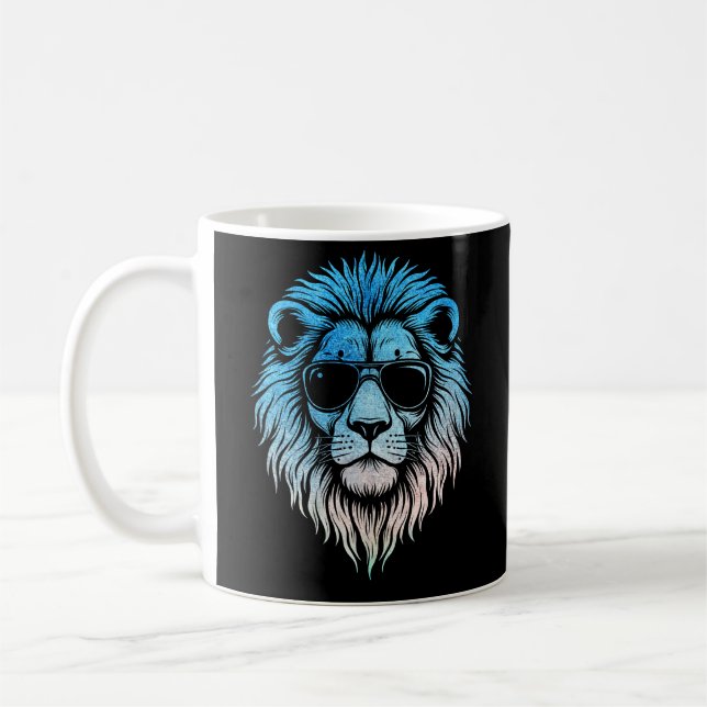 Cool Lion Wearing Sunglasses Artwork Lion Coffee Mug (Left)