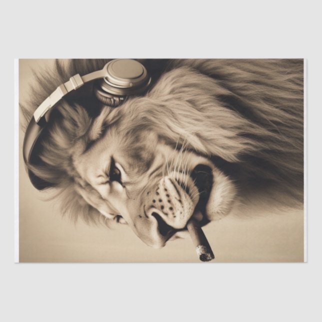 Cool Lion with headphones Smoking decoupage/tissue Tissue Paper (Front)