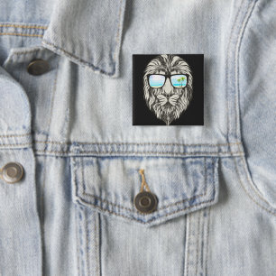 Cool Lion With Summer Sunglasses T-Shirt 15 Cm Square Badge