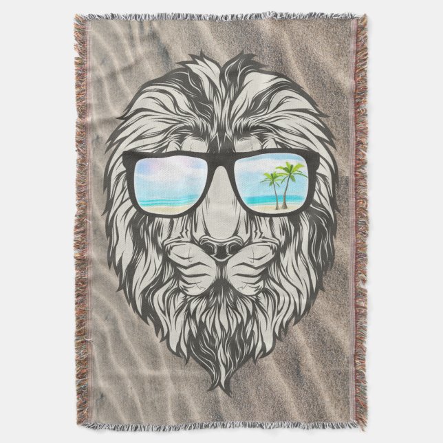 Cool Lion With Summer Sunglasses Throw Blanket (Front Vertical)