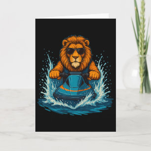 Cool Lion With Sungles Feline Jet Ski Rider Summer Card