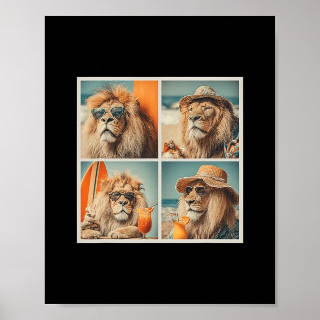Cool Lions With Sungles Beach Animals Vacation Sum Poster (Front)