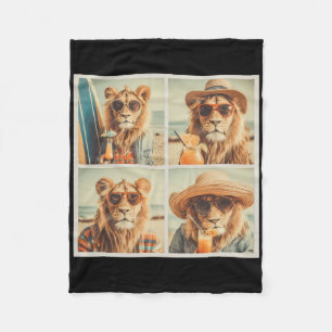 Cool Lions With Sungles Cute Animal Vacation Beach Fleece Blanket