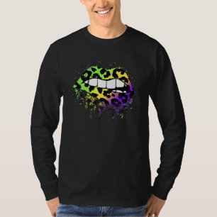Cool Lips Bite Kiss Me Leopard Print Cheetah Mardi T-Shirt