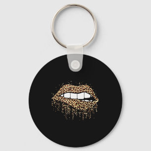 Cool Lips Bite Kiss Me Leopard Print Cheetah- Vale Key Ring