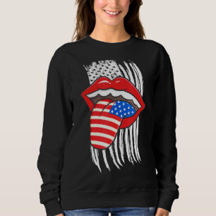 Cool Lips Tongue Out American Patriotic Usa Flag 4 Sweatshirt