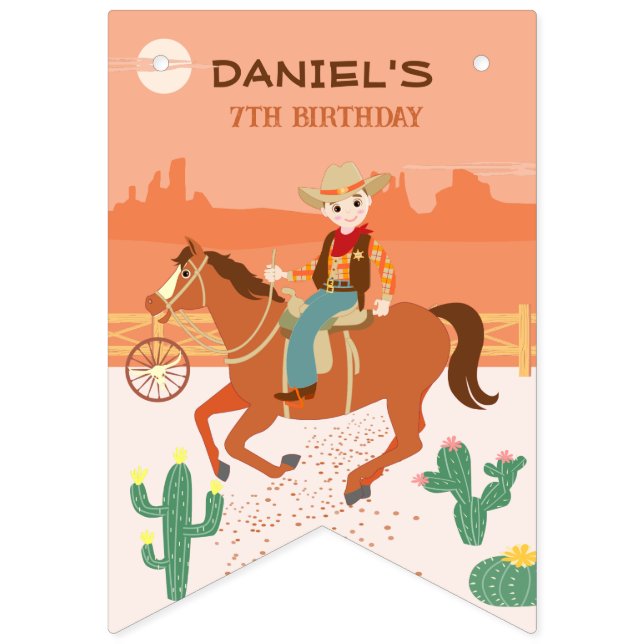 Cool little cowboy and horse Birthday Party Bunting (First Flag)