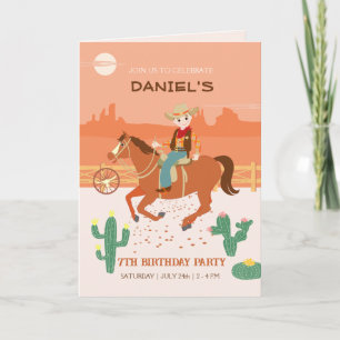Cool little cowboy and horse Birthday Party Invitation
