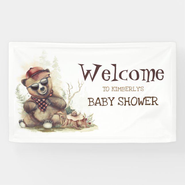 Cool Little Lumberjack Bear Baby Shower Welcome Banner (Horizontal)