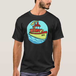 Cool Little Tugboat Drawing On The Water Fun Summe T-Shirt