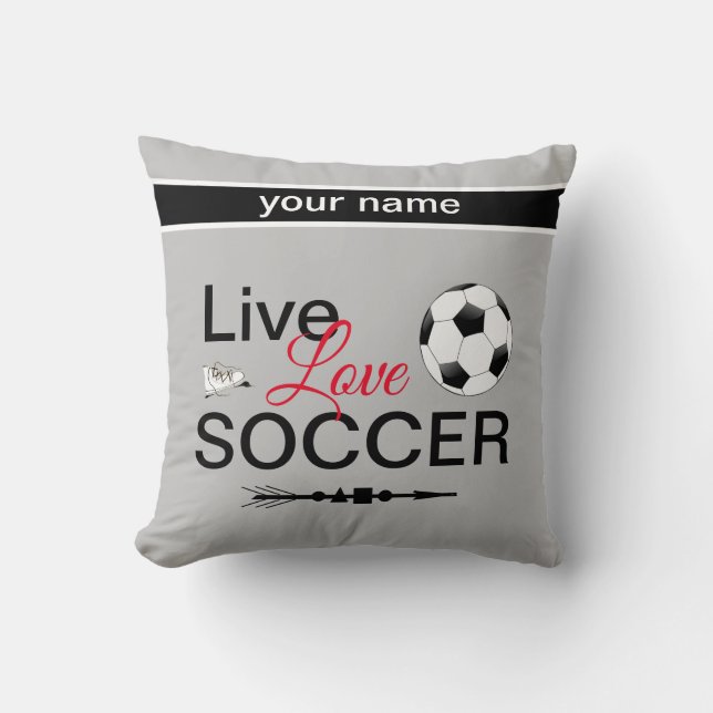 cool live love soccer sports add name cushion (Front)