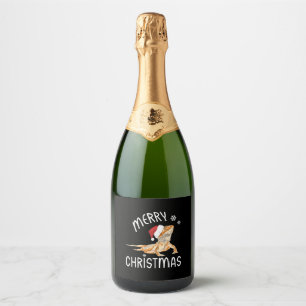 Cool Lizard Reptile with Christmas Hat   Sparkling Wine Label