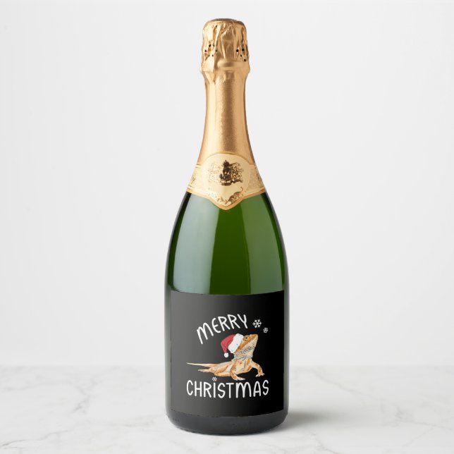 Cool Lizard Reptile with Christmas Hat   Sparkling Wine Label (Front)