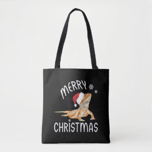 Cool Lizard Reptile with Christmas Hat   Tote Bag