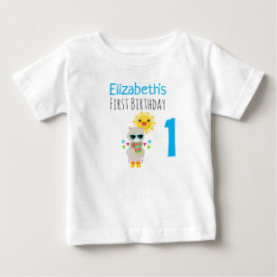 Cool Llama and Smiling Kawaii Sun 1st Birthday Baby T-Shirt