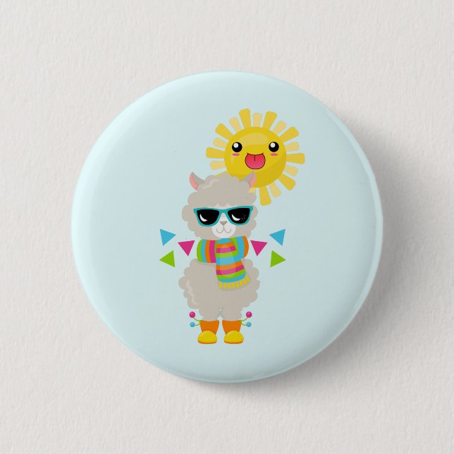 Cool Llama and Smiling Kawaii Sun 6 Cm Round Badge (Front)