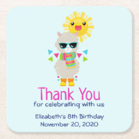 Cool Llama and Smiling Kawaii Sun Birthday