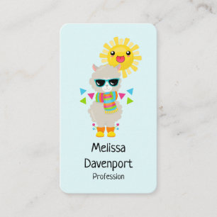 Cool Llama and Smiling Kawaii Sun Business Card