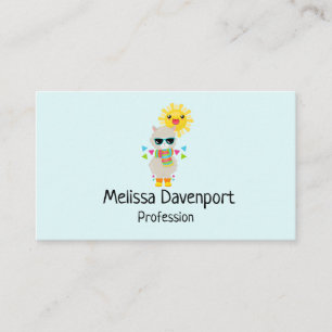 Cool Llama and Smiling Kawaii Sun Business Card