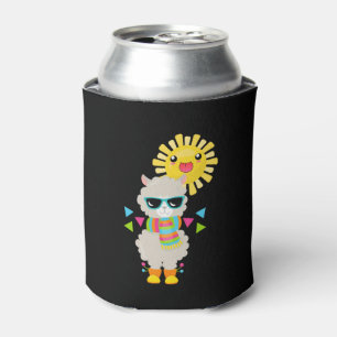 Cool Llama and Smiling Kawaii Sun Can Cooler