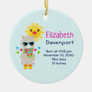 Cool Llama and Smiling Kawaii Sun Ceramic Tree Decoration