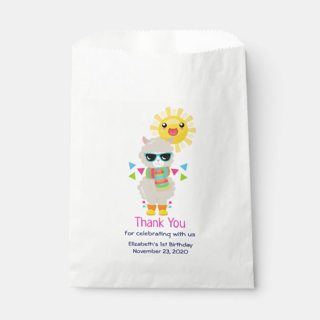 Cool Llama and Smiling Kawaii Sun Favour Bags (Front)