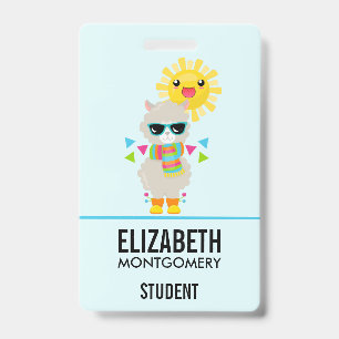 Cool Llama and Smiling Kawaii Sun ID Badge