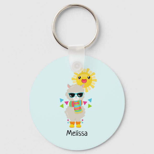 Cool Llama and Smiling Kawaii Sun Key Ring (Front)