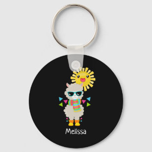 Cool Llama and Smiling Kawaii Sun Key Ring