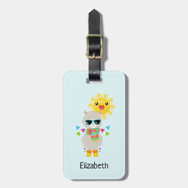 Cool Llama and Smiling Kawaii Sun Luggage Tag (Front Vertical)