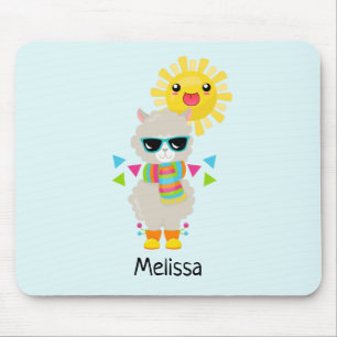 Cool Llama and Smiling Kawaii Sun Mouse Mat