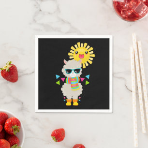 Cool Llama and Smiling Kawaii Sun Napkin