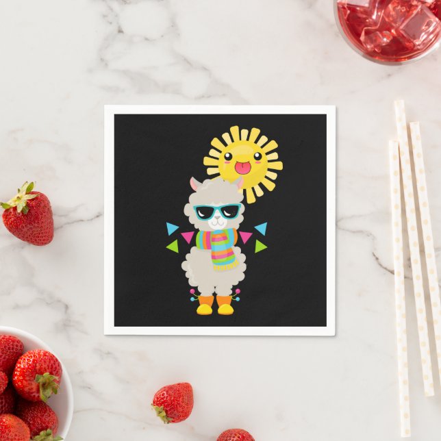 Cool Llama and Smiling Kawaii Sun Napkin (Insitu)