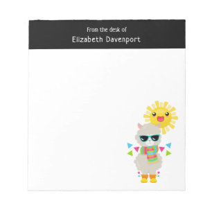 Cool Llama and Smiling Kawaii Sun Notepad