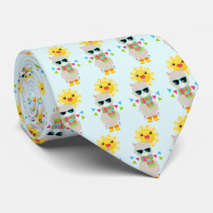 Cool Llama and Smiling Kawaii Sun Pattern Tie