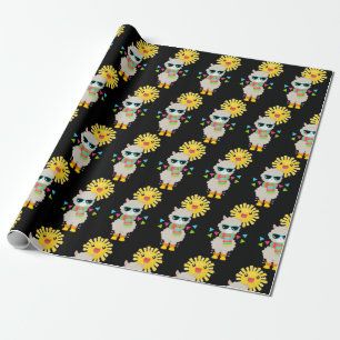 Cool Llama and Smiling Kawaii Sun Pattern Wrapping Paper