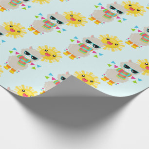 Cool Llama and Smiling Kawaii Sun Pattern Wrapping Paper