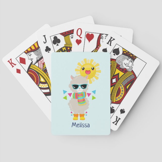 Cool Llama and Smiling Kawaii Sun Playing Cards (Back)