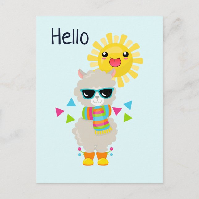 Cool Llama and Smiling Kawaii Sun Postcard (Front)