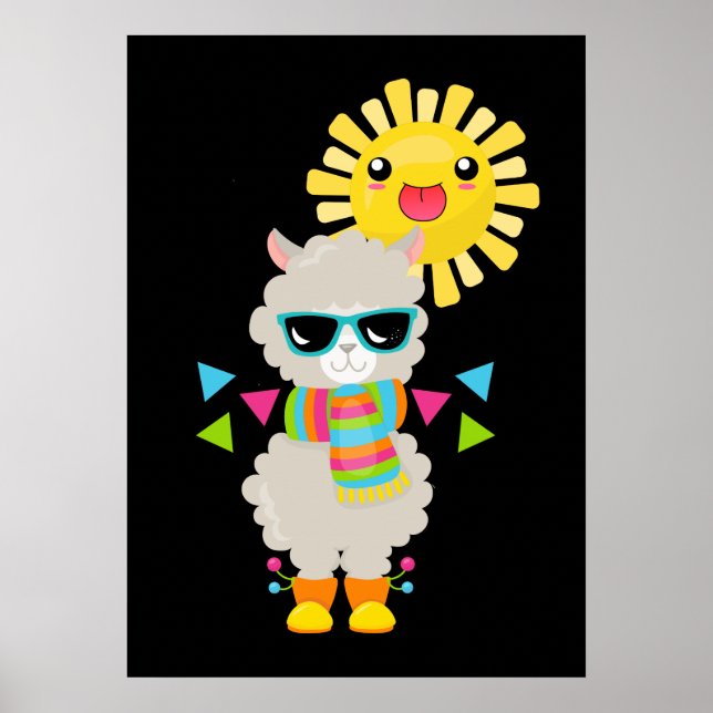Cool Llama and Smiling Kawaii Sun Poster (Front)