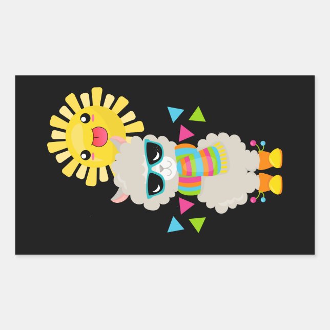 Cool Llama and Smiling Kawaii Sun Rectangular Sticker (Front)