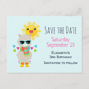 Cool Llama and Smiling Kawaii Sun Save the Date Invitation Postcard