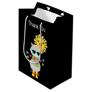 Cool Llama and Smiling Kawaii Sun Thank You Medium Gift Bag