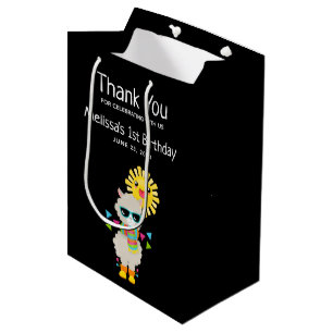 Cool Llama and Smiling Kawaii Sun Thank You Medium Gift Bag